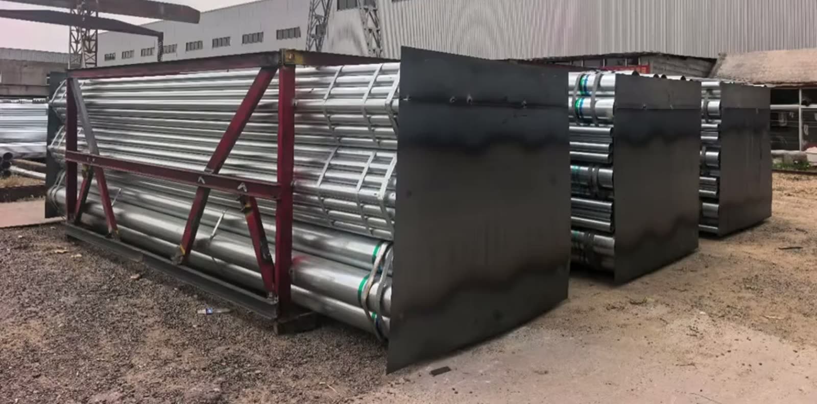 Galvanized pipe bundles ready for loading